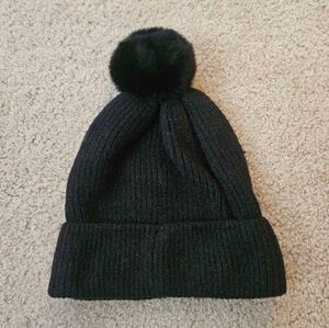 Black Knit Beanie with Pom Pom